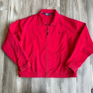 Vintage Polo Ralph Lauren Mens Red Cotton Harrington Jacket Full Zip Pony XXL